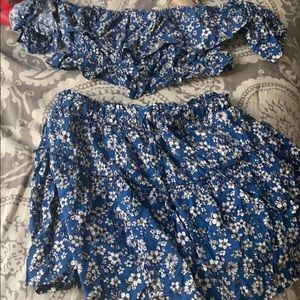Floral off the shoulder and skirt set